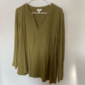 J. Jill Olive Green V-Neck Pleated Blouse Flow